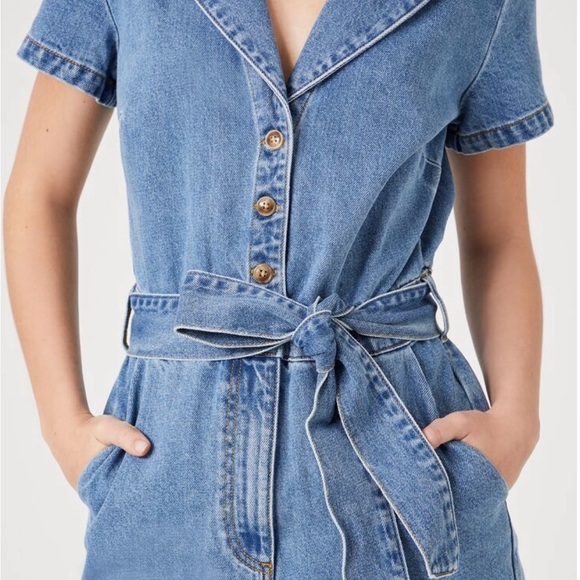Denim Tie-Waist Romper - Picture 4 of 8